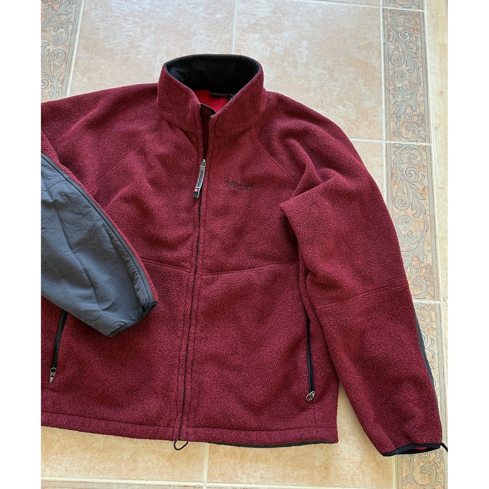 Marmot Fleece Jacket Full Zip Pockets Gray‎ Elbow Patches Men's Large